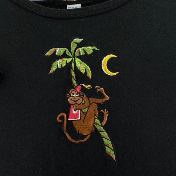 Bob Mackie Wearable Art T-shirt Size 1X Plus Black Monkey Tree Embroidery Beach - Picture 6 of 9